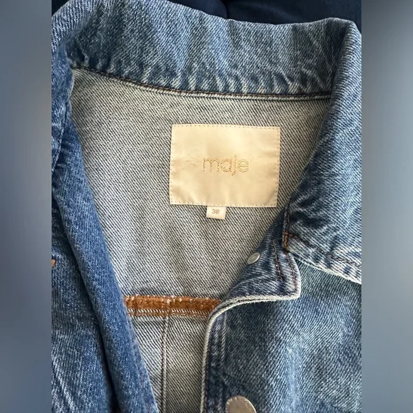 MAJE Denim Jacket, Women’s Size 38, Pointer Collar And Strap On Back